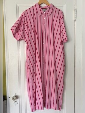 Anthropologie Pink Maxi Button-Front Stripe Dress